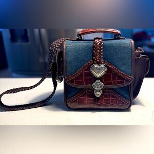 Brown and Blue Women's Bag with Heart Accents
